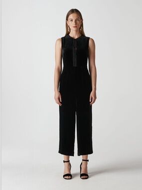 Whistles Black Velvet Sleeveless Cropped Jumpsuit